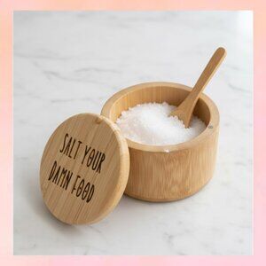 Funny Bamboo Salt Cellar | 'Salt Your Damn Food' Engraved Keeper